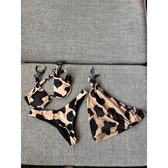 Shein 3 piece Cow Print Bikini Underwire Swimsuit With Swim Skirt Sarong Size M - Picture 3 of 6